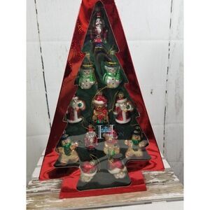 Huntington Xmas Holiday ornament set Santa Snowman Bear Gingerbread glass blown